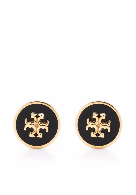 Black kira enamel circle-stud earring - women